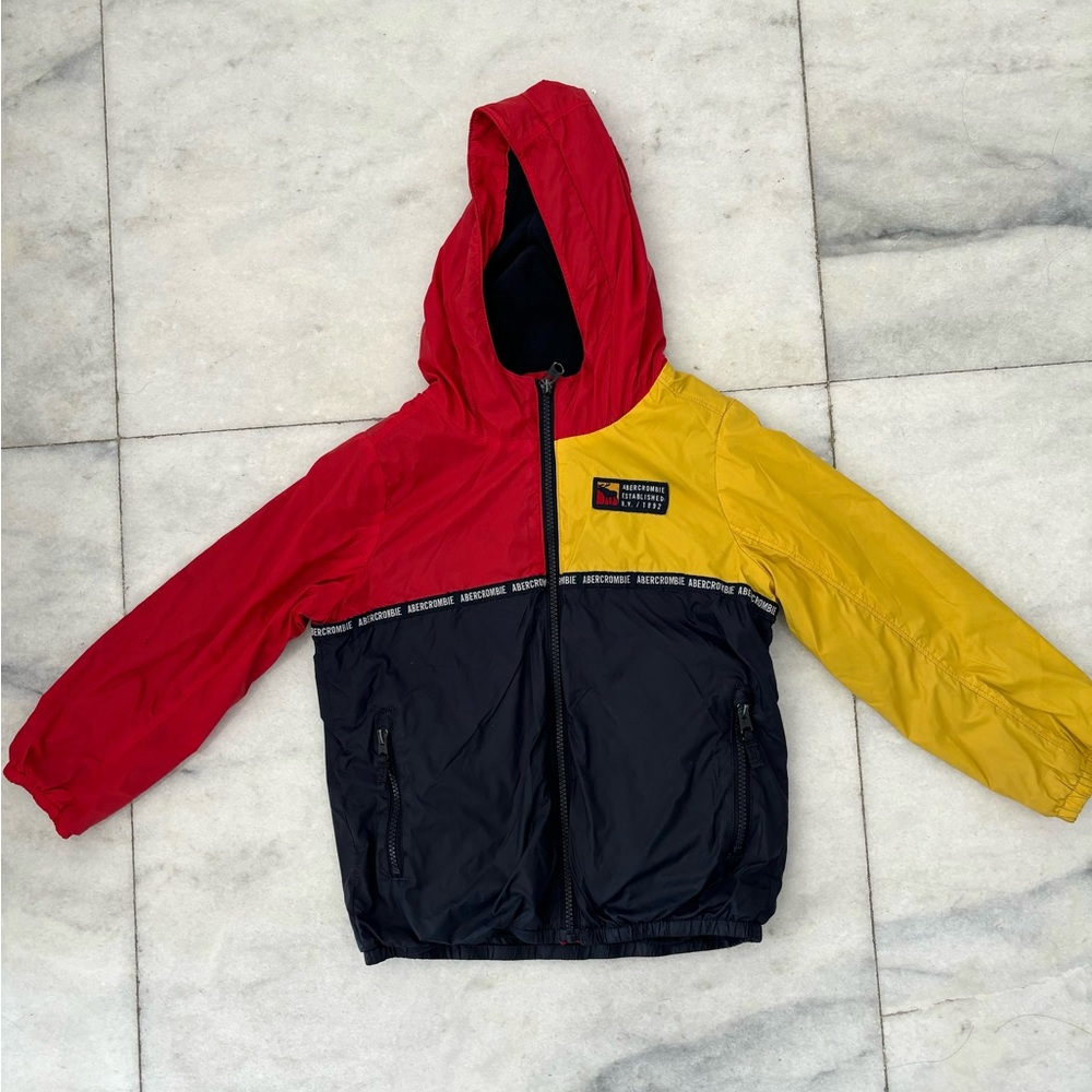 Y2K Abercrombie Kids Windbreaker Jacket Colorblock Hood Boys 5/6 Outdoor Preppy